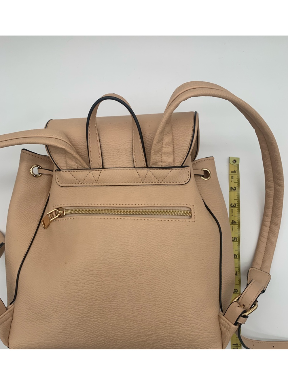 Poppy & Peonies Nude Pebbled Leather Drawstring Backpack - Picture 14 of 16
